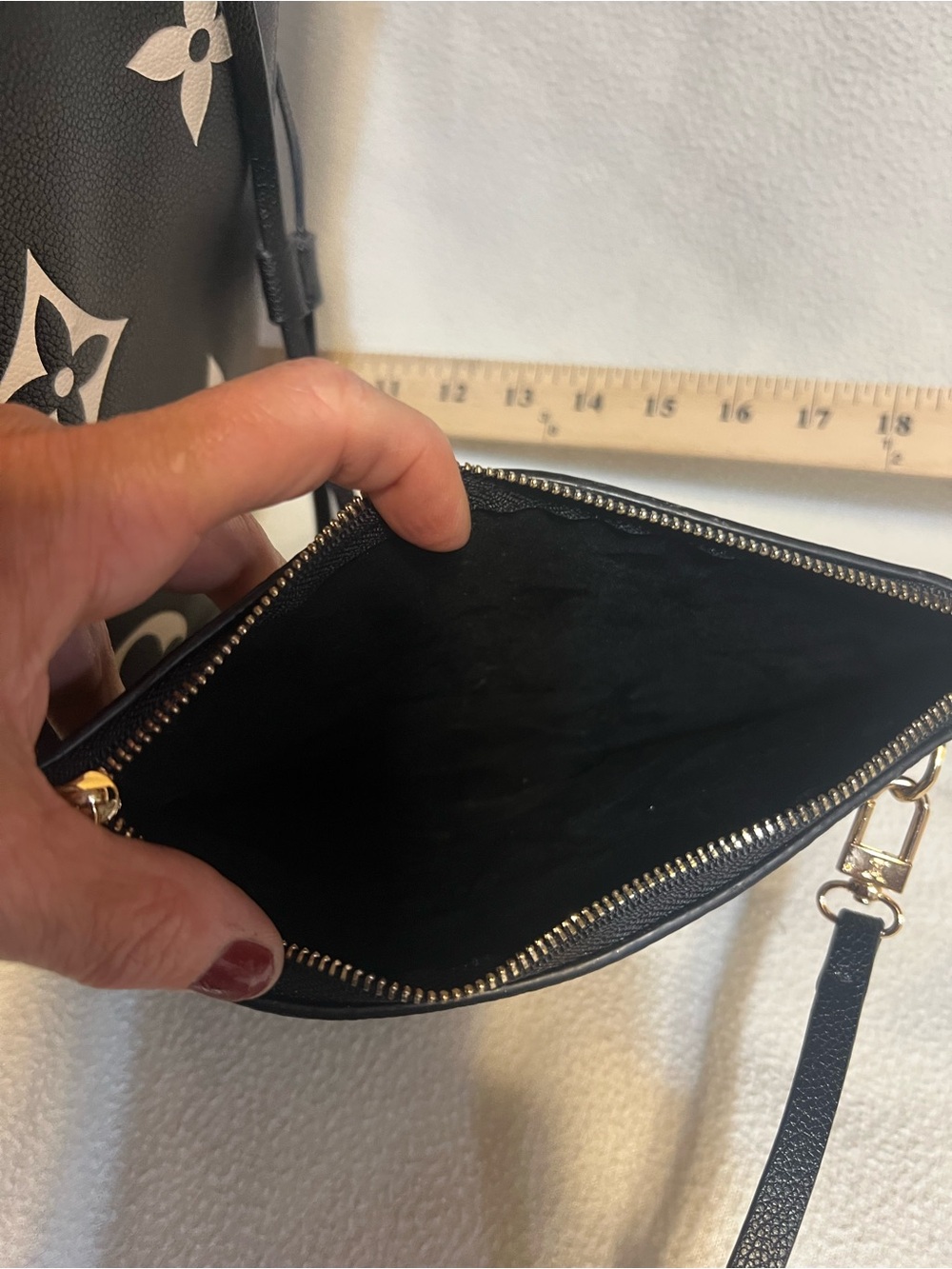 Black Tote with Cream Monogram Accents and Pouch - Picture 6 of 9